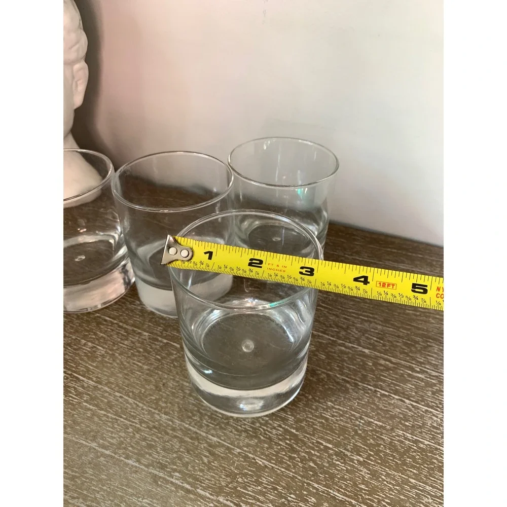 Set of 4 Bubble Base Whiskey Glasses Clear Glass Rocks Lowball Tumblers 4in
